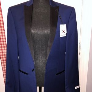 Calvin Klein Navy Blue suit tuxedo black trim